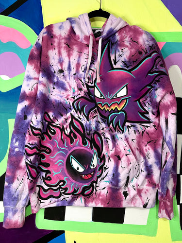 Hoodie Gengar & Co. - teñida y pintada a mano